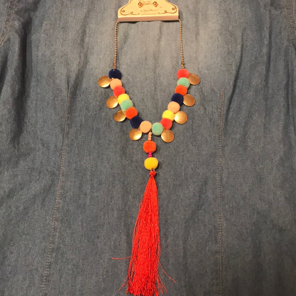Boutique Pom Pom necklace w/ tassel